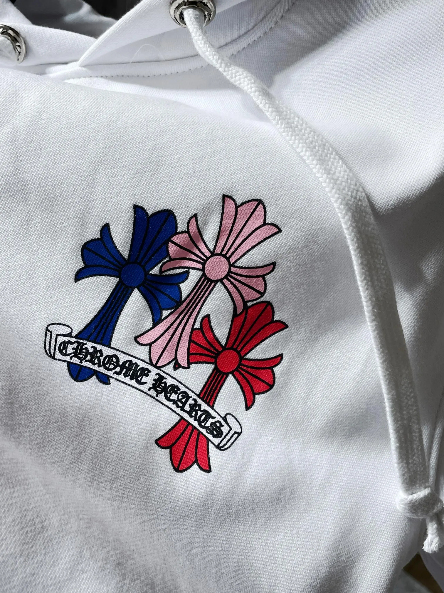 P246 Chrome Hearts Autumn and Winter 2025 simultaneous sale at counters❤️ Chrome Classic Color Phantom Cross Letter Flower Arm Hooded Sweatshirt Imported environmentally friendly glue printing and dyeing Improved customized version of 1:1 high-gram weight high-quality fabric Recommended Color: Black White Code Number: S, M, L, XL.